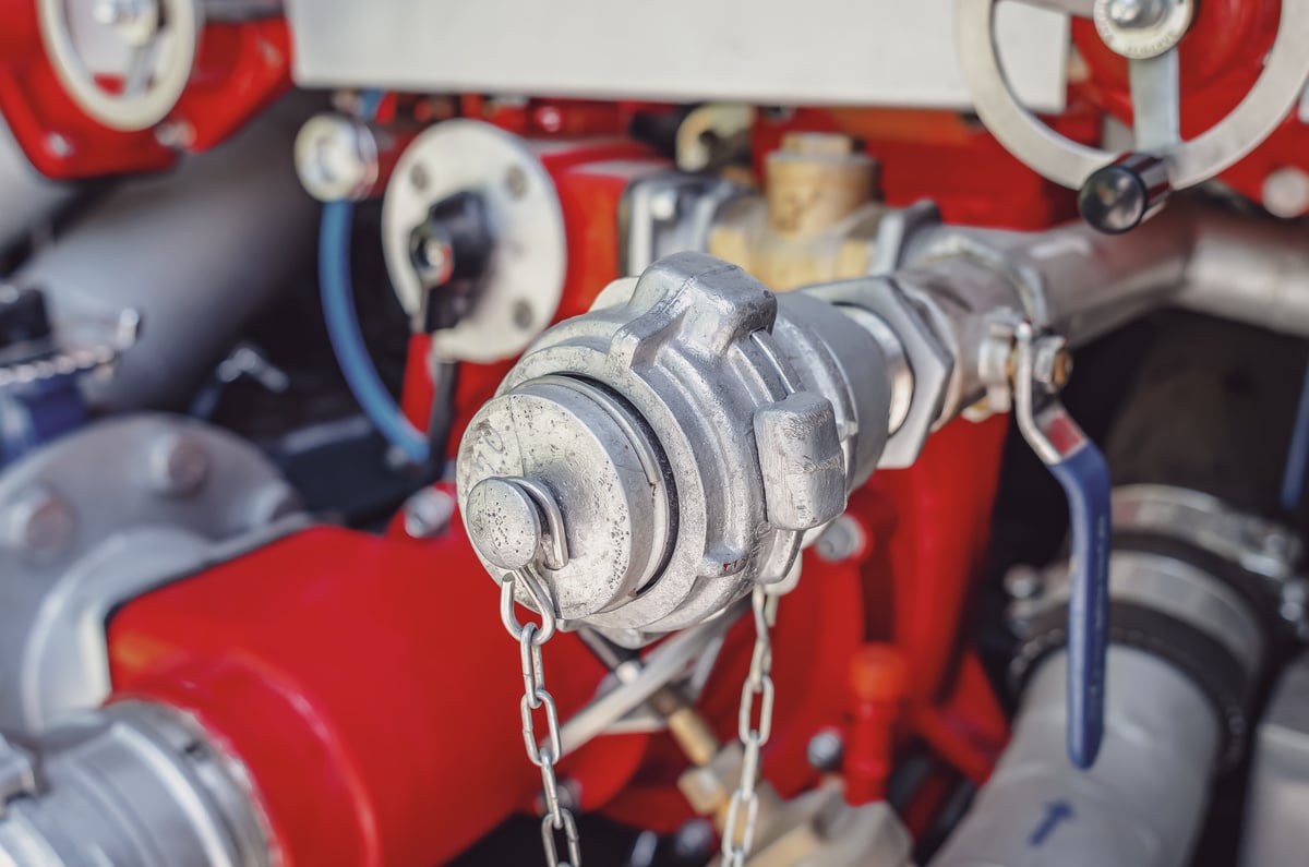 Water pump in a fire truck. Fire Contamination Pump Pipes